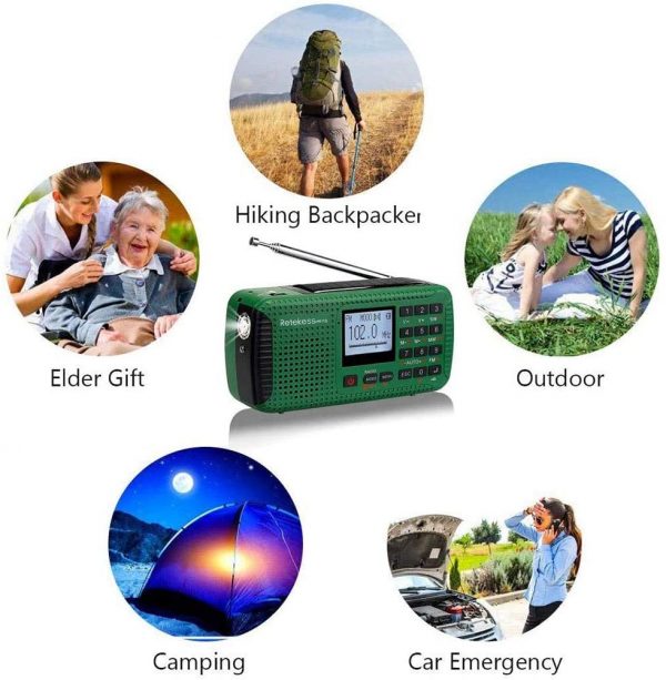 Retekess HR11S Solar Radio Dynamo, AM FM SW Kurbelradio, Wiederaufladbare Weltempfänger, mit Bluetooth, Recorder, LED Lampe, Powerbank, MP3 Player, für Wandern,Camping,Ourdoor,Notfall(Grün)