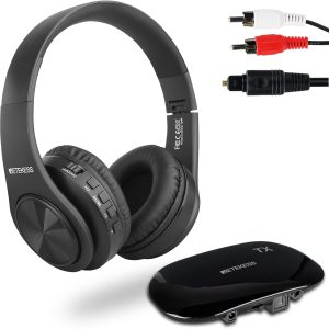 Retekess TA005 Kabellose Kopfhörer für Fernseher, Funkkopfhörer für TV, Eingebauter Wiederaufladbarer Akku,30m Signalreichweite, Unterstützt Stereo, AUX- und RCA-Eingang,Hohe Lautstärke für Senioren