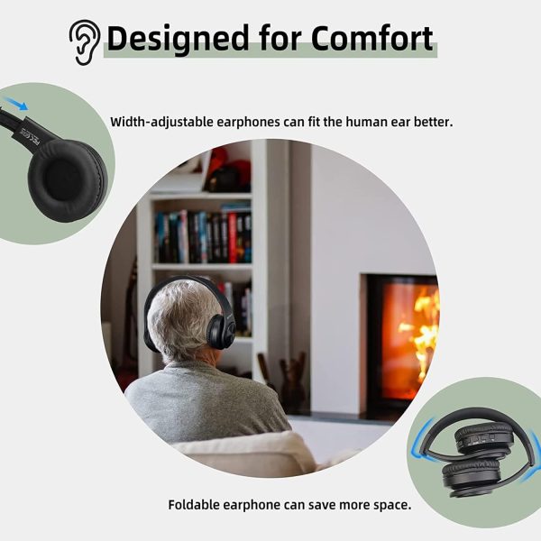 Retekess TA005 Kabellose Kopfhörer für Fernseher, Funkkopfhörer für TV, Eingebauter Wiederaufladbarer Akku,30m Signalreichweite, Unterstützt Stereo, AUX- und RCA-Eingang,Hohe Lautstärke für Senioren