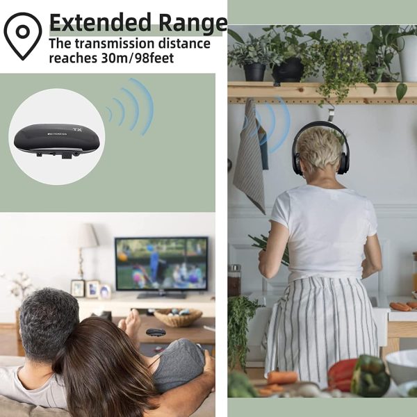 Retekess TA005 Kabellose Kopfhörer für Fernseher, Funkkopfhörer für TV, Eingebauter Wiederaufladbarer Akku,30m Signalreichweite, Unterstützt Stereo, AUX- und RCA-Eingang,Hohe Lautstärke für Senioren