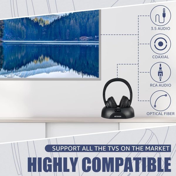 Retekess TA006 Kabellose Kopfhörer für Fernseher, Funkkopfhörer mit Ladestationv, 30 Meter Reichweite, 8 Stunden Akkukapazität Stereo Kopfhörer mit 3.5mm, RCA Eingang, Koaxialkabel, Audioleitung