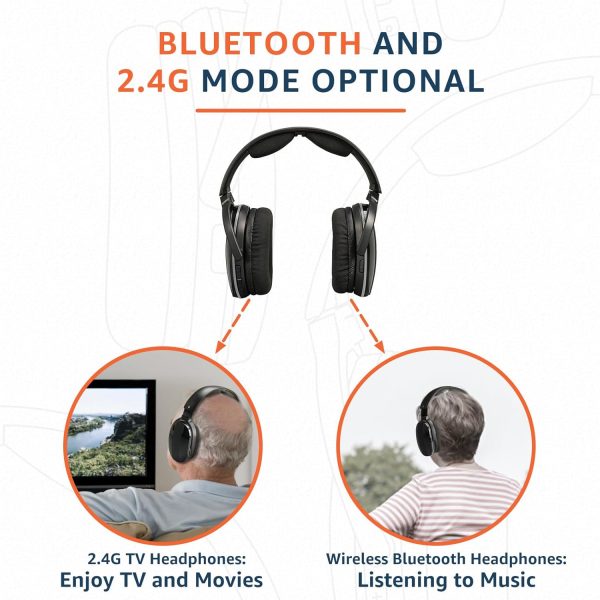 Retekess TA007 Kabellose Kopfhörer für Fernseher, Funkkopfhörer mit Ladestation, 2,4G Sender-Ladestation, Keine Audioverzögerung, 60 m Entfernung an Einem Offenen Ort,Drahtlose Verbindung,für Familie