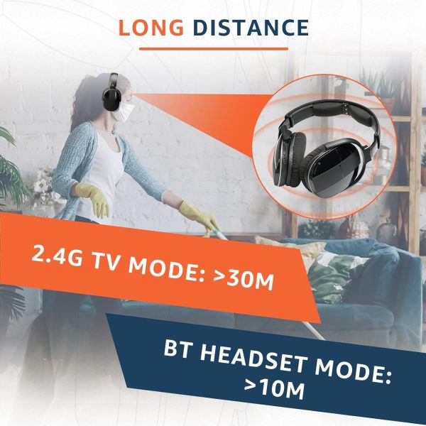 Retekess TA007 Kabellose Kopfhörer für Fernseher, Funkkopfhörer mit Ladestation, 2,4G Sender-Ladestation, Keine Audioverzögerung, 60 m Entfernung an Einem Offenen Ort,Drahtlose Verbindung,für Familie
